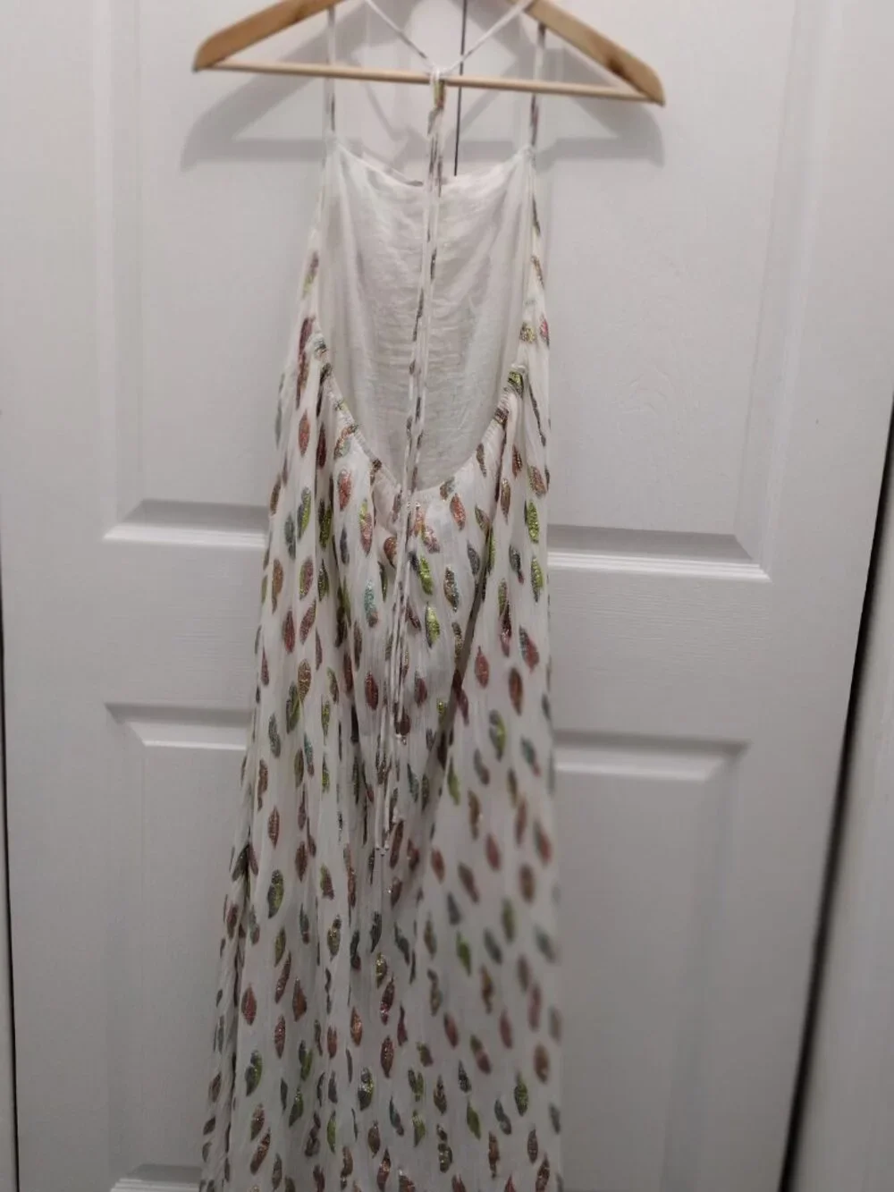 PQ Swim Chantel Dress Metallic Leaf Halter Open Back Crinkle Chiffon M/L - Picture 8 of 14
